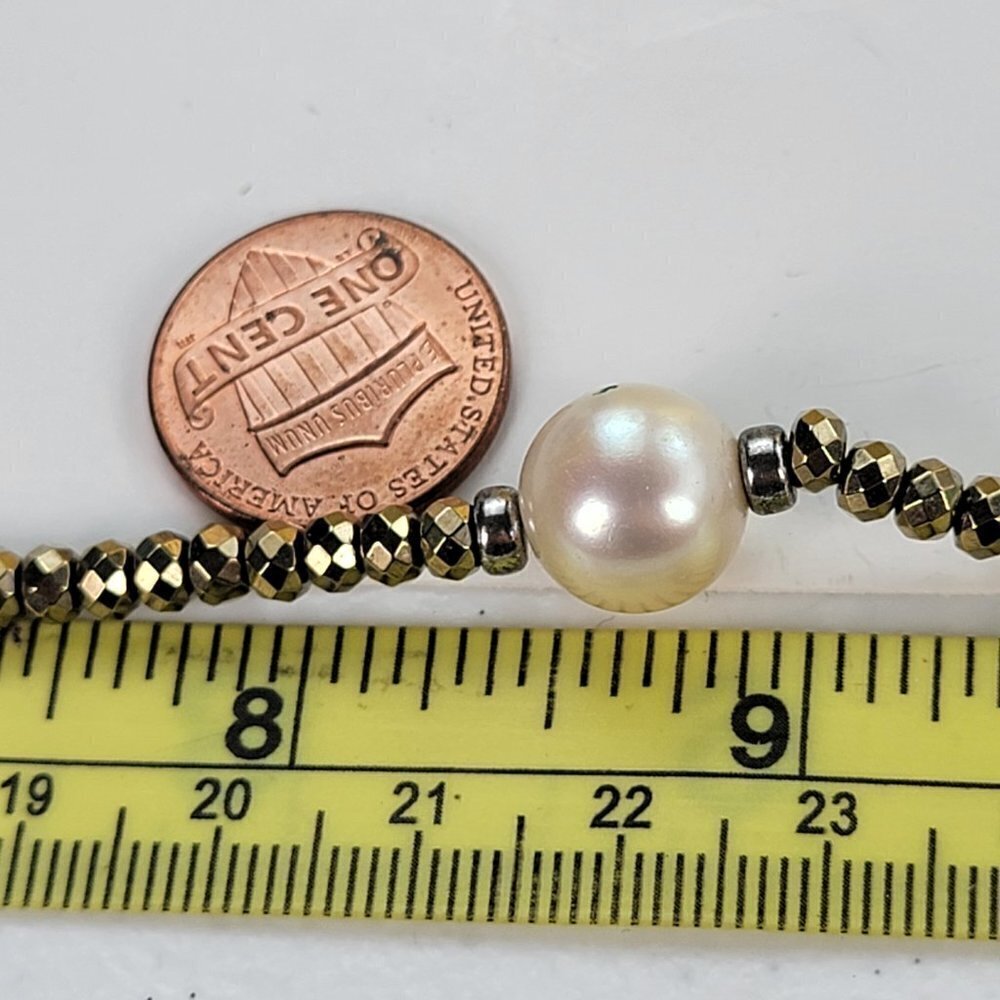 Lucas Lameth Sterling Silver Cream Pearl Charm Gold Tone Nugget Beaded Necklace - Picture 9 of 9